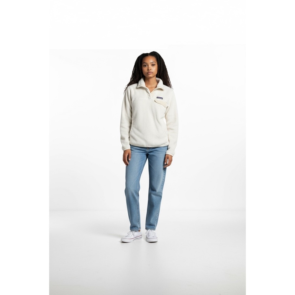 Patagonia Women's Cream Fleece Pullover Snap‎ Button Sweater Cozy Warm